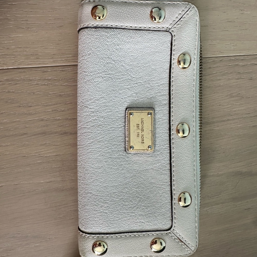Michael Kors Silver Wallet with Gold Accents
